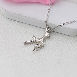 Pendentif en argent S925 cerf/eland avec chaîne de perles (7-13 perles) pour femme, accessoires de bricolage semi-finis, apprêts de bijoux pour collier 352 - Product Image 5
