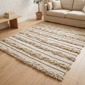 Alfombra Moderna de Algodón Tejida a Mano con Textura de Rayas Múltiples para Sala de Estar, Dormitorio y Decoración del Hogar Estilo Escandinavo - Product Image 5
