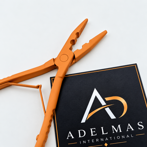 Pince à extensions de cheveux en acier inoxydable de qualité supérieure, professionnelle, personnalisée, orange mat, 7 pouces de long, deux trous, micro-perles. - Product Image 5