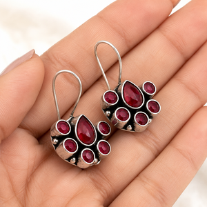 Bulk Order Oxidized <b>Silver</b> Red Gemstone <b>Earrings</b> for Women Wholesale Bulk Jewelry Supplier India - Product Image 3