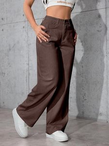 Pantalones Vaqueros de Mezclilla para Mujer, Corte Bootcut, Cintura Media, Largos, Ajuste Regular, Color Marrón Sólido, 100% Algodón, Ecológicos, Estilo Vintage Casual de Otoño - Product Image 1