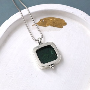 Collar con Colgante Cuadrado de Malaquita Verde Natural, Collar con Piedra Preciosa Engastada en Bisel de Plata de Ley 925 para Mujer, Joyería de Moda - Product Image 3