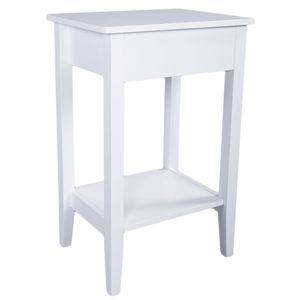 Comodino Bianco a Due Livelli YS, Tavolino da Caffè Doppio con Cassetto, Comodini - Product Image 4