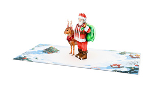 Tarjeta de felicitación navideña emergente con Papá Noel y renos, tarjeta 3D rectangular para las fiestas, impresión digital en papel con laminado brillante - Product Image 2