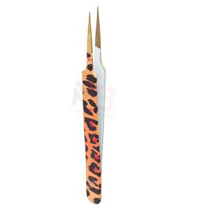 แหนบต่อขนตาสแตนเลสลายเสือดาว สำหรับช่างต่อขนตา ปลายตรงและโค้ง - Product Image 2