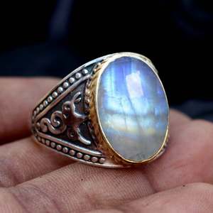 Wholesale Natural Rainbow <b>Moonstone</b> <b>Ring</b> 925 Sterling Silver Handmade <b>Moonstone</b> Statement <b>Ring</b> Genuine Gemstone Jewelry - Product Image 1
