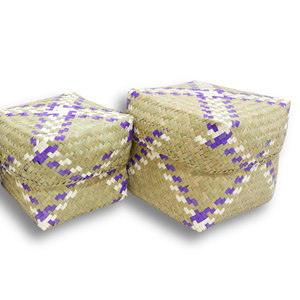Handmade Natural Rattan Storage <b>Baskets</b> <b>Square</b> Eco-Friendly Multi-Purpose Rustic Design Purple Patterned Weave - Product Image 5