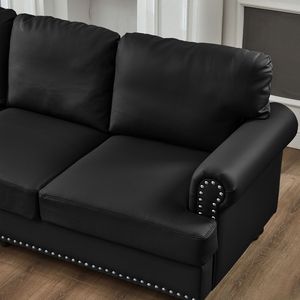 Divano Moderno Classico in Pelle Nera da 83 Pollici, Imitazione Pelle Bovina con Borchie, Imbottito per Soggiorno - Product Image 5