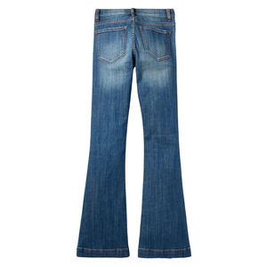 Pantalon évasé taille mi-haute pour femme, coupe droite, longueur intégrale, en denim polyester/coton, respirant, séchage rapide, style vintage, tricoté, style urbain - Product Image 2
