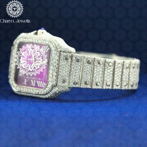 Charm_Jewells Luxury Stainless Steel <b>Watch</b> 40mm Round Diamond Encrusted Sapphire Crystal Analog Dial Unisex Quartz Movement - Product Image 4