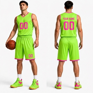 Ensemble de maillots de basket-ball unisexe vert et rose, sans manches, col en V, maille respirante, séchage rapide, uniforme sportif, impression sublimée, cordon de serrage - Product Image 1
