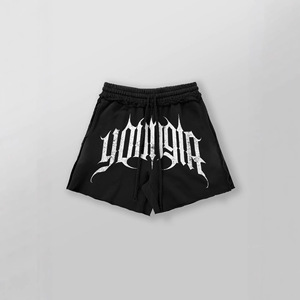 Shorts vintage noirs en coton pour homme, sportifs et décontractés, avec logo imprimé sur le devant, taille élastique respirante, séchage rapide, coupe épaisse, vêtements personnalisés - Product Image 1
