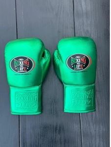 High Quality Lightweight Customized No Boxing No Life Green Cowhide <b>Leather</b> MMA Training Boxing Gloves Lace-Up Unisex - Product Image 1