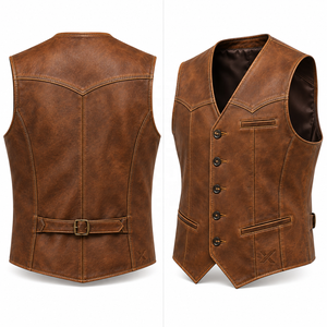 Chalecos de Cuero Estilo Western y Herencia para Hombre |   Borgoña Marrón Coñac Beige |   Fabricante OEM ODM |   Diseño de Calidad Premium | - Product Image 3