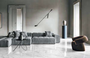 Azulejos de porcelana Premium Glacier 600x1200 de gran formato, color blanco hielo, para paredes de edificios comerciales y proyectos hoteleros. - Product Image 3