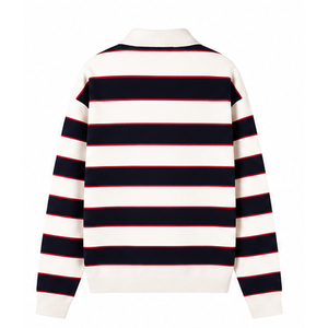 Pull en tricot rayé pour homme, manches longues, coupe classique, fermeture à un bouton, couleurs marine, rouge et blanc, pulls en tricot - Product Image 2