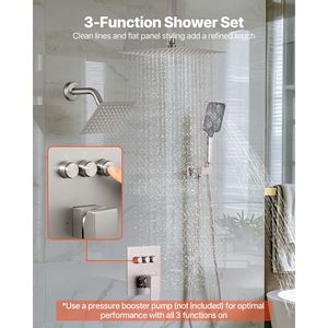 12 Inch Ceiling Mount Rainfall <b>Shower</b> System & 6 Inch Wall Mount Head 4 1 Handheld Spray Rotatable <b>Bath</b> & <b>Shower</b> Faucet <b>Set</b> - Product Image 2