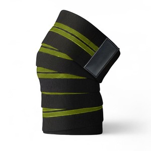 Genouillère tricotée noire à rayures vertes, respirante, fermeture auto-agrippante, universelle, unisexe, protection toutes saisons - Product Image 1