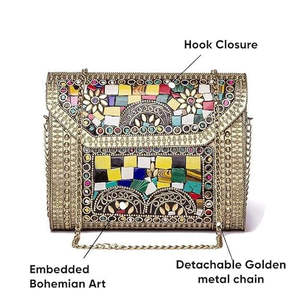 Handmade Velvet <b>Sequins</b> Beaded Classic Flap Evening Clutch with Chain Strap up to 1L Capacity Metallic Elegant Party - Product Image 2