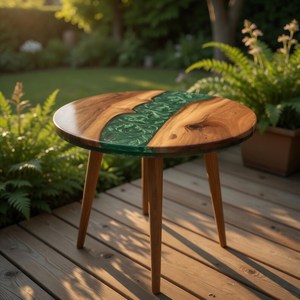 Mesa de centro redonda de madera epoxi, diseño moderno de mediados de siglo, muebles duraderos para exteriores, mesa de centro epoxi para sala de estar - Product Image 3