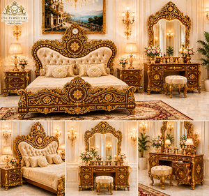 Suite da <span class=keywords><strong>camera</strong></span> in legno intagliato a mano di alta qualità, stile classico italiano Aura, con elegante set di mobili da <span class=keywords><strong>camera</strong></span> Deessor ispirato al Maharaja. - Product Image 6