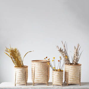 Set of 4 Rustic Breeze Solid Wood Decorative Organizers <b>Woven</b> <b>Baskets</b> - Product Image 1