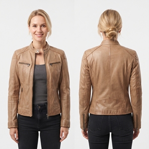 Women's <b>Motor</b> <b>Bike</b> Leather Jacket <b>Stand</b> Collar Zipper Closure Biker Racing Jackets Ladies Moto Racer Jacket with Chest Pockets - Product Image 3