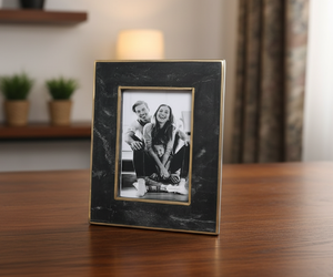 Stone Era Premium <b>Black</b> Marble <b>Photo</b> <b>Frame</b> with Gold Brass Edge Detail for Lightweight Wall Mount Handmade Gift - Product Image 1