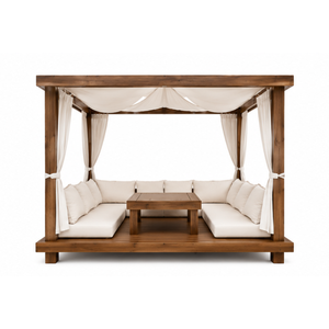 Cama de Exterior de Lujo de Madera Maciza con Cortinas, Gazebo para Jardín, Cabana para Villa, Resort, Patio, Jardín Trasero, Juego de Muebles de Hotel - Product Image 3