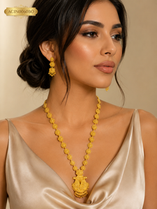 Long 24K Gold Plated Brass Arabic Fashion Charm Necklace Set Flower Pattern <b>Chain</b> Style Women's Wedding Party Gift - Product Image 3