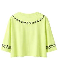 Camiseta Corta Verde Lima para Mujer, Estampado Floral, Manga Corta, Informal, Mezcla de Algodón Suave, Top de Verano para Mujer, Venta al Por Mayor - Product Image 2