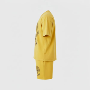 เสื้อยืดพิมพ์ลาย DTG สำหรับผู้ชาย คุณภาพสูง ทรงหลวมไหล่ตก ผ้าถักนิตติ้ง 100% คอตตอน ชุด 2 ชิ้น ผ้าฝ้าย 100% - Product Image 4