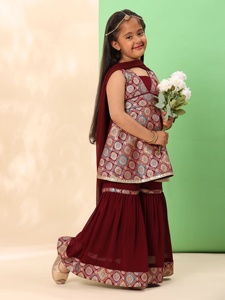 Girls Embellished Halter Neck Ready to Wear <b>Lehenga</b> Choli with Dupatta Set, Multi Color <b>Kids</b> Ethnic Festive Wear - Product Image 2