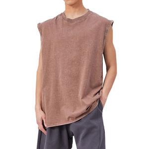 Vente Flash : Débardeur Homme Personnalisé Style Tendance Délavé à l'Eau, Coupe Oversize Épaules Dénudées - Product Image 3