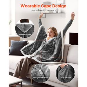 Robe à capuche portable pour femme, châle chauffant électrique avec 5 niveaux de chauffage et arrêt automatique après 3h, couverture-manteau - Product Image 4