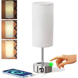 Lampada da Tavolo in Lino Dimmerabile a 3 Livelli con Porte di Ricarica USB A+C, Piccola Lampada da Comodino con Controllo Touch e Presa AC - Product Image 6