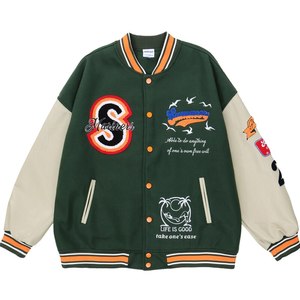 เสื้อแจ็คเก็ตวาร์ซิตี้สีกรมท่า แดง ขาว สำหรับผู้ชาย แขนหนัง PU สไตล์พรีปปี้ ซิปด้านหน้า ปกคอพับ ใส่ได้ในฤดูใบไม้ร่วง - Product Image 3