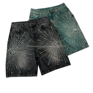 Shorts Homme Streetwear Hip Hop Personnalisés Diamants Effet Vieilli Délavé à l'Acide Strass Fabricant Service OEM - Product Image 6