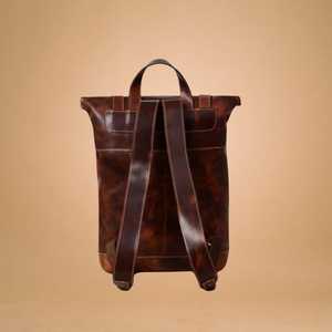Genuine Leather Roll Top <b>Backpack</b> <b>Large</b> Travel Rucksack Mens Cowhide Laptop Bag Antique Brown Handcrafted LTBP-0063 - Product Image 5