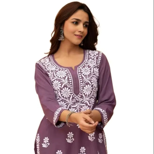 Women Rayon Regular Stylish <b>Kurti</b> with 3/4 Sleeves & Beautiful Neck Embroidery Ideal for Casual Office Wear & Everyday Comfort - Product Image 1