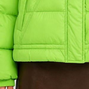 Women's Embroidered <b>Quilted</b> Puffer Jacket Solid Color Green Hooded Full Sleeve Thick <b>Winter</b> Coat Cotton Zipper Front Logo - Product Image 6