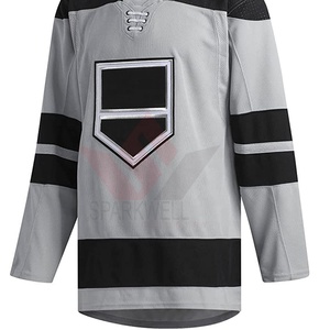 Jersey de Hockey sobre Hielo Personalizado para Hombre, Color Gris Negro, Cuello Redondo, Manga Larga, Sublimado, Transpirable, de Malla, Secado Rápido, Corte Regular - Product Image 3