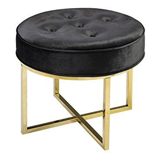Tabouret Ottoman de Salon de Bonne Qualité à Prix Abordable, en Métal Doré en Acier Inoxydable et Tissu Noir, Idéal pour Hôtels et Mariages - Product Image 1