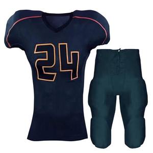 Ensemble de maillots de football américain sublimés personnalisés pour hommes, col en V, manches courtes, 100% polyester, uniforme respirant, bleu - Product Image 4