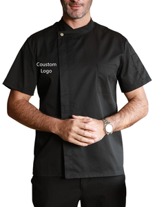 Giacca <span class=keywords><strong>da</strong></span> <span class=keywords><strong>Chef</strong></span> <span class=keywords><strong>Nera</strong></span> Personalizzata con Logo per Cucina, Hotel, Ristorante, Catering, Uniforme <span class=keywords><strong>da</strong></span> <span class=keywords><strong>Chef</strong></span> Leggera a Maniche Corte per Uomo - Product Image 1