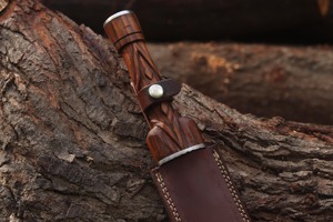Couteau de chasse à lame fixe de qualité industrielle, fait main, OEM personnalisé, pointe de lance, acier inoxydable, manche en bois, cuir, style Viking - Product Image 2
