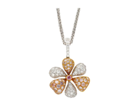 Collier Pendentif Fleur Vintage de Luxe en Argent Sterling Massif Certifié IGI Plaqué Or 18K avec Diamants Sertis Pavé sur Chaîne Corde pour Femme