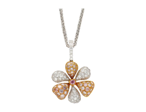 Collier Pendentif Fleur Vintage de Luxe en Or Massif Certifié IGI, Or 18K avec Diamants Sertis Pavé, Chaîne Corde pour Femme, Idéal Soirées - Product Image 1