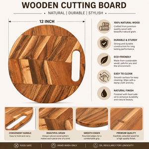 Planche à découper ronde en bois avec poignée |   Planche à découper en bois artisanale |   Plateau de service, plateau à pizza et plateau de charcuterie - Product Image 5