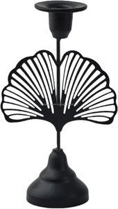 Premium Matte Black Ginkgo Candlestick • Luxury 3D <b>Fan</b> Leaf Taper Holder - Product Image 2